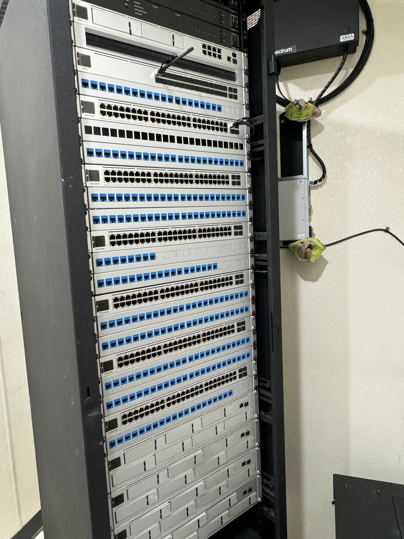 Structured patch panel termination with blue network cabling