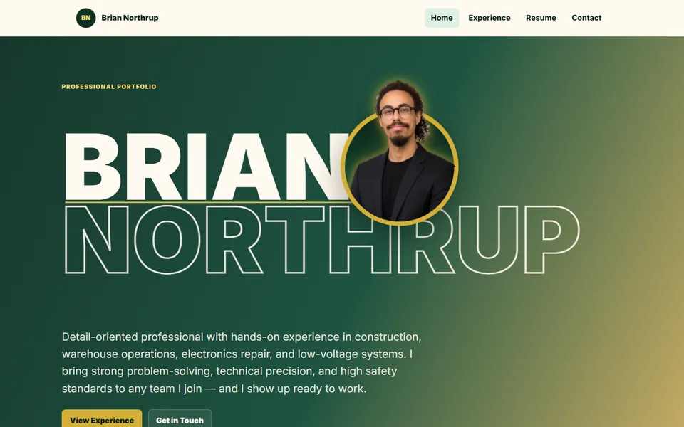 briannorthrup.com portfolio home page preview